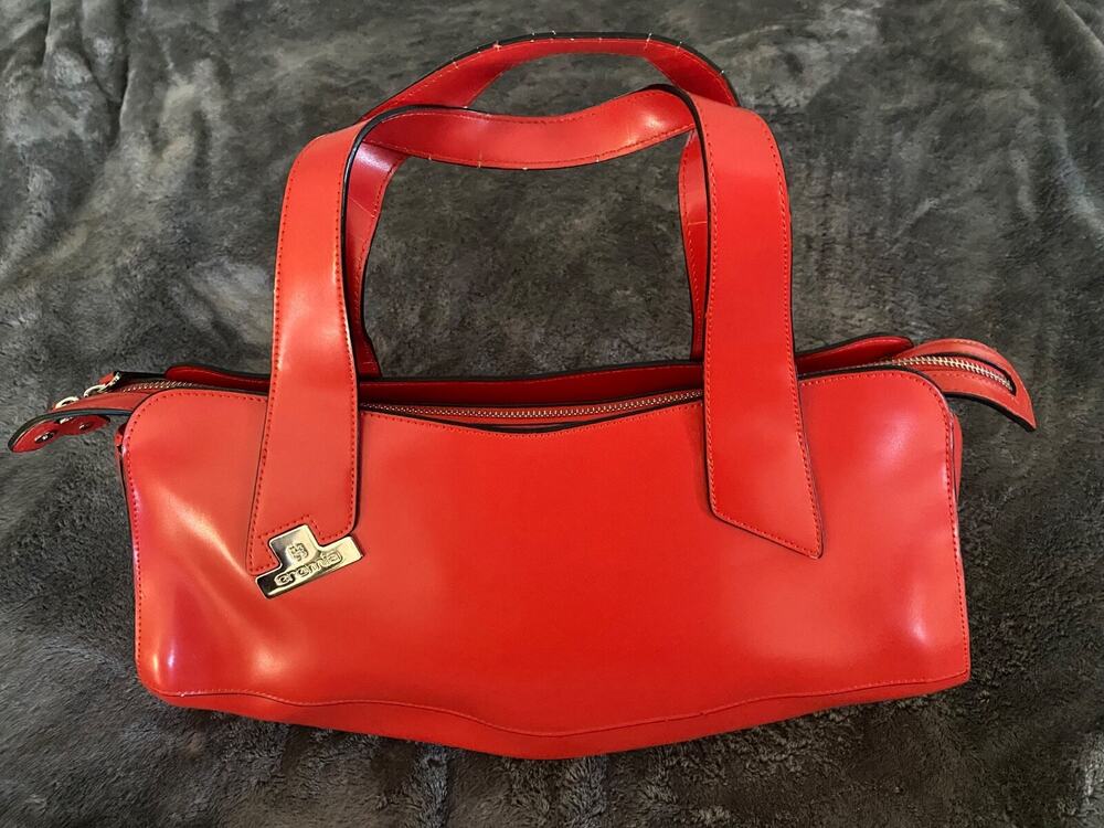 CROMIA Fabulous Orange Leather Satchel Bag - Mid Century Modern Sculptural ITALY